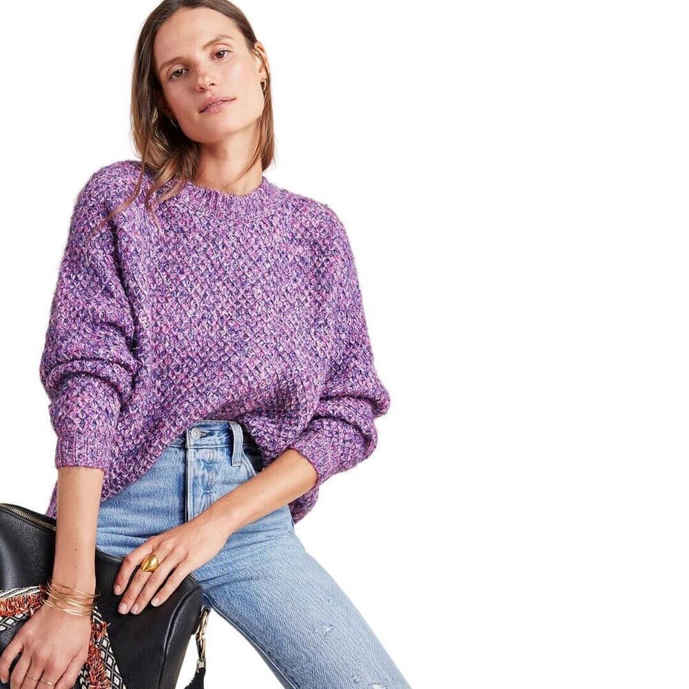 Anthropologie Raga Rita Sweater Purple Metallic Knit Crewneck Size X-Small XS